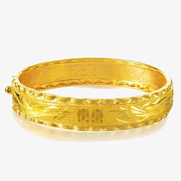 周生生黄金手镯足金水波边结婚嫁