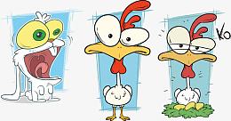 3款卡通白色的鸡矢量图