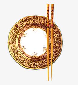 中国古典金色盘子筷子素材
