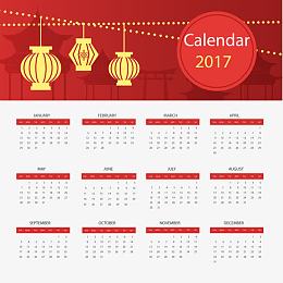 中国新年日历与矢量灯笼