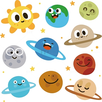 卡通太阳和九大行星