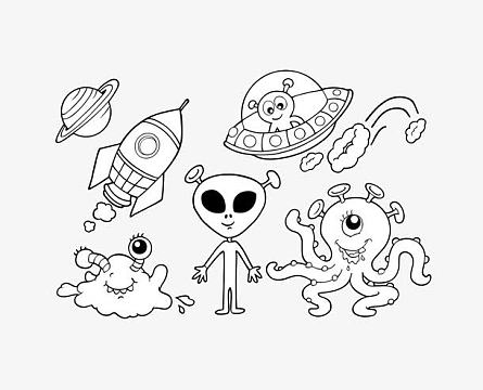 版的外星人飞碟ufopng卡通外星飞碟元素png外太空的外星人图标png飞行