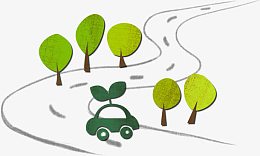 卡通树木道路汽车