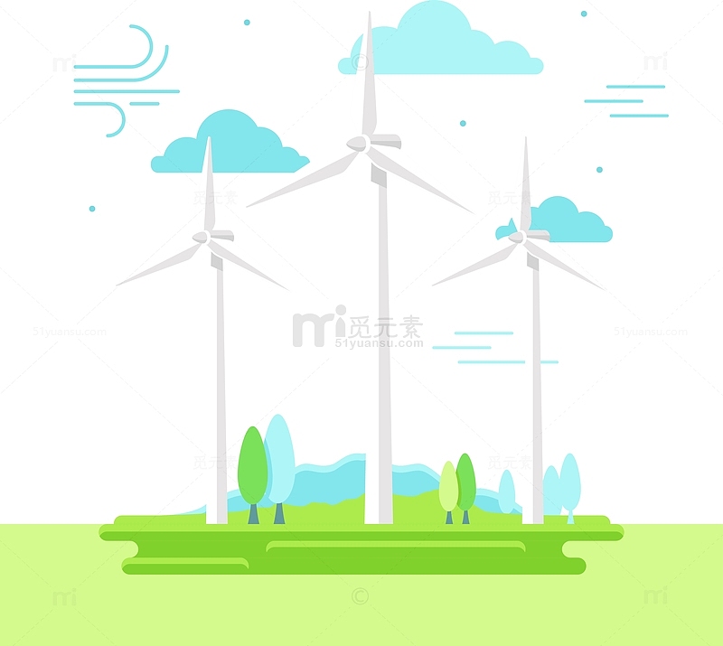 矢量草原中的电力风车