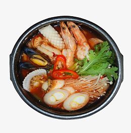 产品实物麻辣三鲜砂锅虾花蛤章鱼