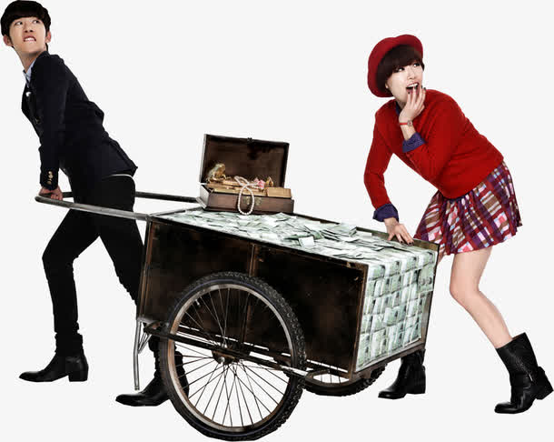 两个人拉一车钱币