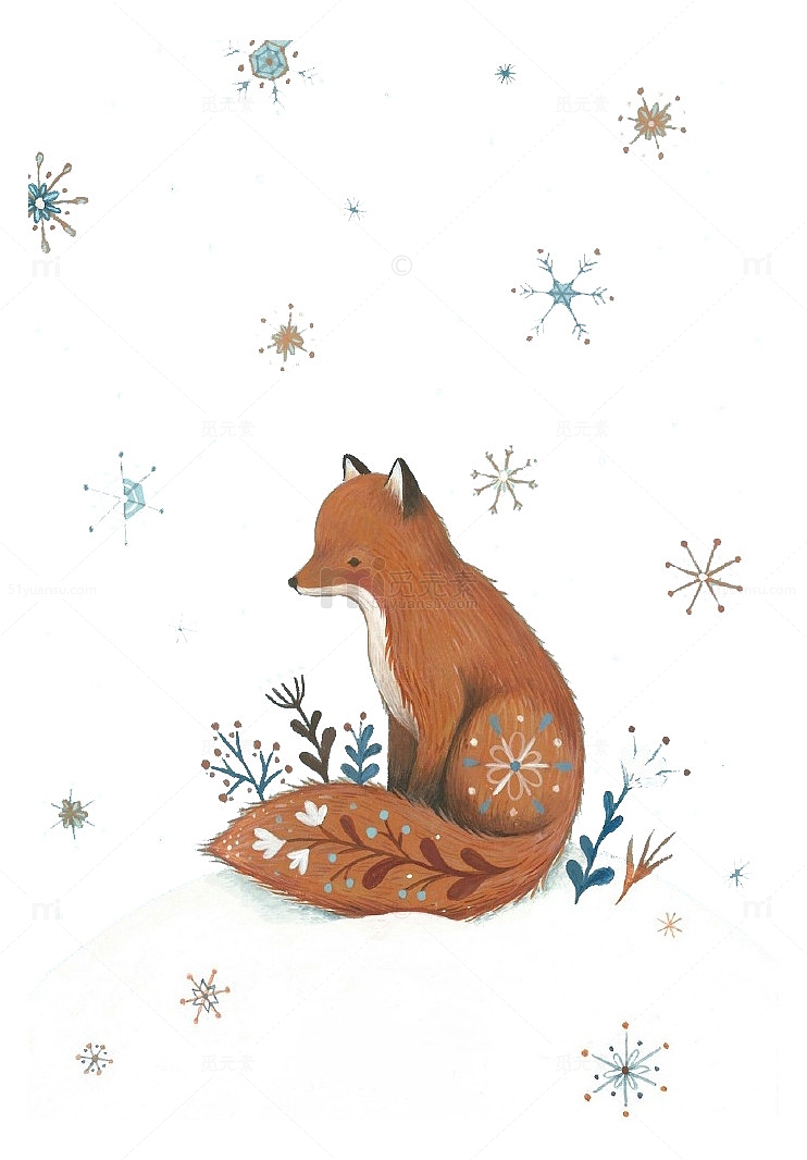 卡通雪中的狐狸