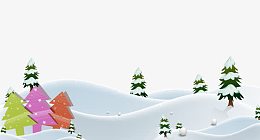 卡通雪山树木