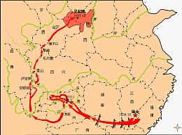 红色箭头指示图长征路线图