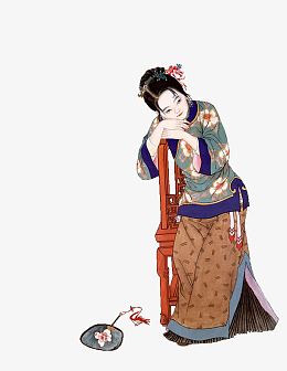 坐着思考的古代美女