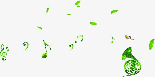 绿色创意春天音符树叶乐器