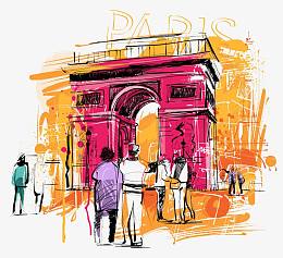 凯旋门水彩画简笔画插画