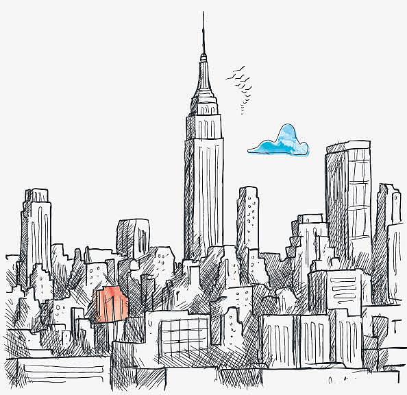 创意手绘纽约城市建筑群矢量图
