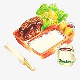 盒饭快餐手绘画素材图片