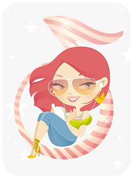 听音乐的时尚美女手绘插画