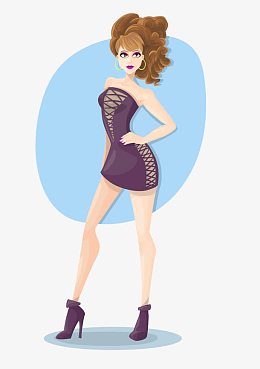 卡通手绘卷曲发型性感美女