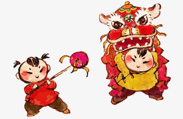 春节传统舞狮插画