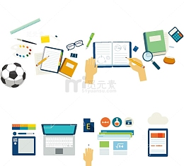 卡通学生与扁平化图标创意