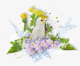 卡通清新竹屋浅紫色碎花