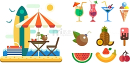 扁平化海滩景色矢量图