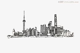 建筑钢笔画素材免抠