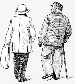 素描画老人背影PNG