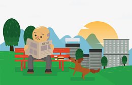 矢量读报的老人
