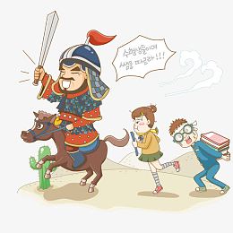 在沙漠中骑马的将军和背书人