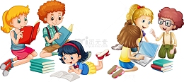 矢量手绘看书的孩子