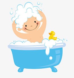 卡通正在洗澡的小孩子