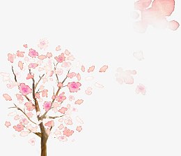 手绘开花的树