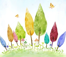 手绘树林的的小屋