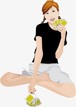 坐着打扑克的女孩