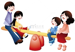 玩跷跷板的一家人