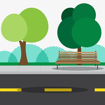 道路背景jpg卡通手绘城市建筑树木路灯马路aipng手绘弯曲的马路插画ai