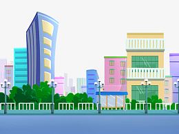 2017卡通马路高楼路灯大厦