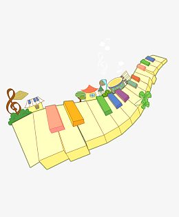 卡通装饰画钢琴键子马路