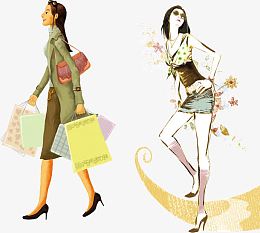 时尚手绘卡通美女插画