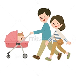 人物矢量图人物 爸爸妈妈带着宝