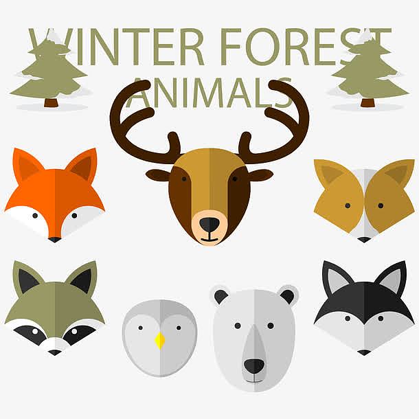 冬天森林动物的矢量集合