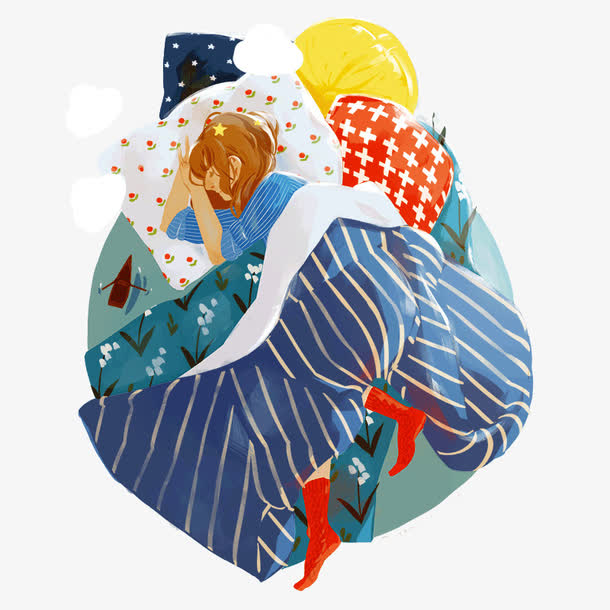 手绘睡觉的女孩素材