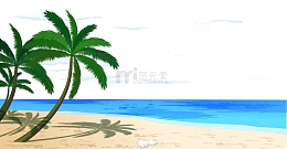 卡通手绘海边风景沙滩椰树海水