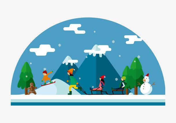 矢量手绘玩雪