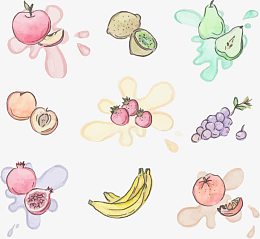 矢量手绘水彩水果