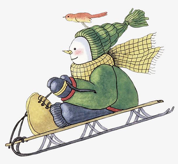 卡通可爱小雪人滑雪