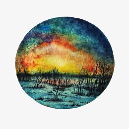 夕阳油画素材图片