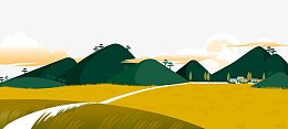 卡通手绘高山下黄色草地道路