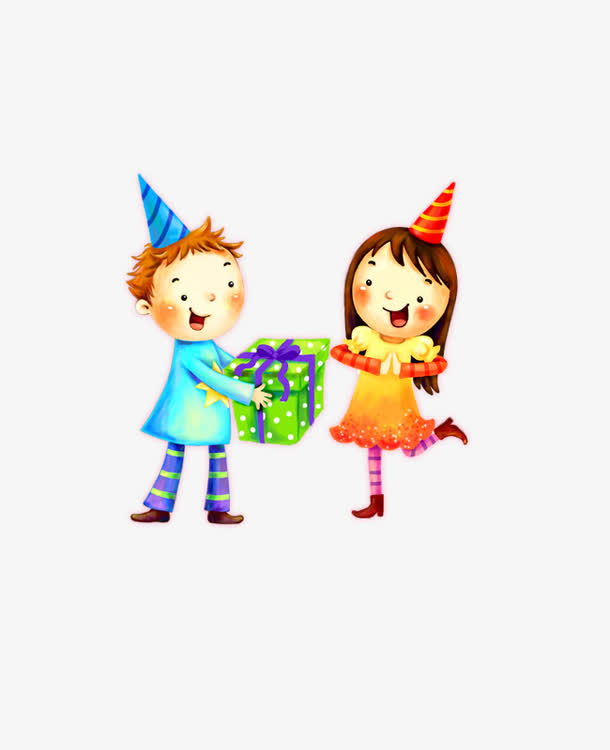 卡通手绘人物送礼包素材