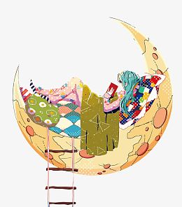 矢量月亮上的女孩