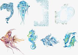 花纹组成的海洋生物矢量图